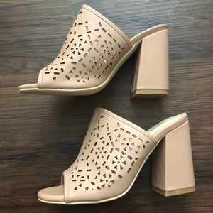 Tan Laser Cut Chunky High Heel Sandal- EU 37/US 7